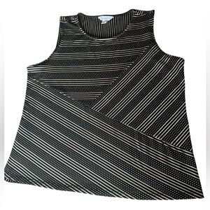 Liz Claiborne Sleeveless Top Women’s Size XXL Black & Beige Stripe Polka Dot EUC